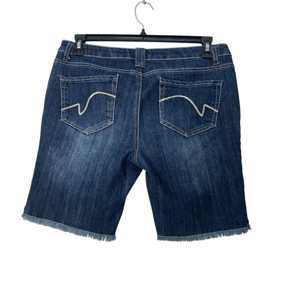 Roz & Ali Womens Denim Mid Rise Bermuda jean Shorts Size 8 Frayed Hem Blue Wash - Picture 2 of 8